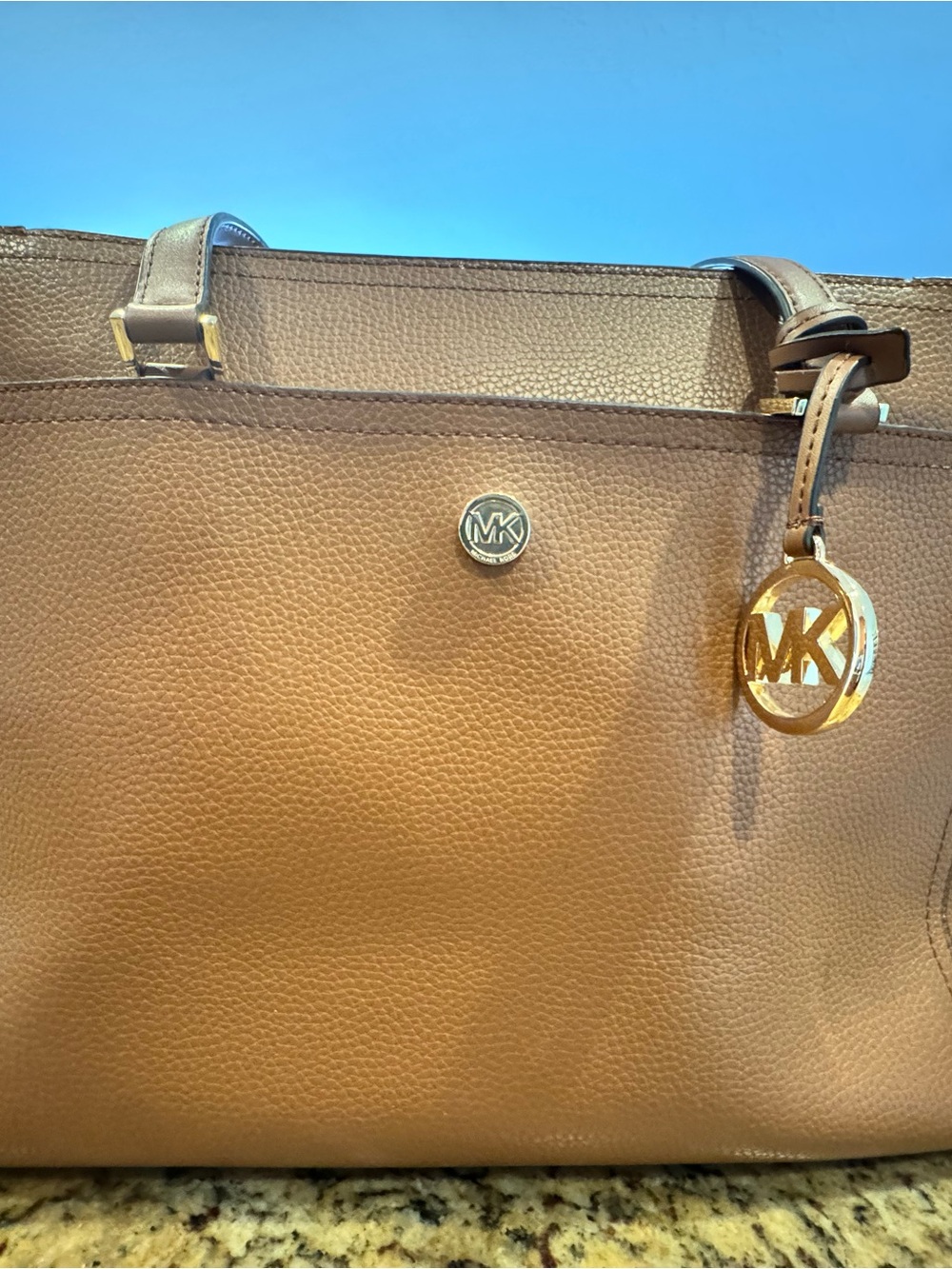 Michael Kors Camel Leather Tote with Gold MK Charm